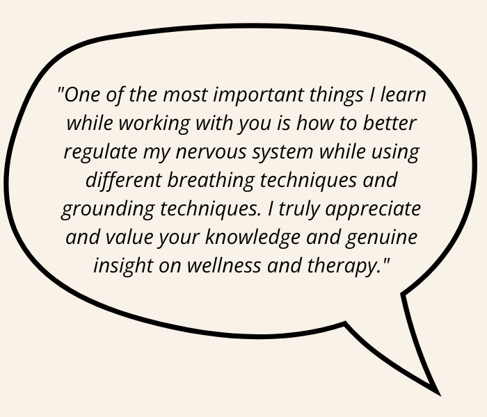 Client testimonial displayed inside chat bubble